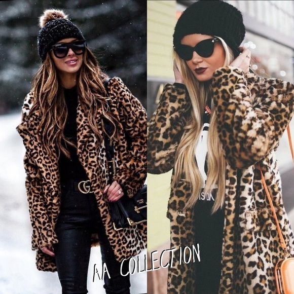 Jackets & Blazers - Leopard Print Faux Fur Jacket Coat Animal S-L